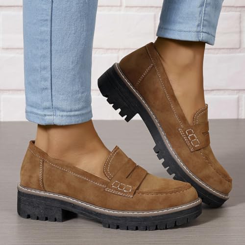 Image of Womens Loafers Shoes Platform Chunky Penny Loafer Lug Sole Comfortable Slip On Work Office Business Casual Dress Shoes, US Size 5-11.5
