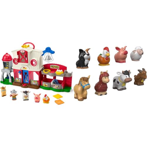 Image of Bundle of Fisher-Price Little People Toddler Learning Toy Caring for Animals Farm Interactive Playset with Smart Stages + Little People Toddler Toys Farm Animal Friends 8-Piece Figure Set