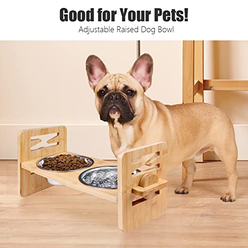 Elevated Dog Bowls, POLTSAK Adjustable Raised Dog Bowl for Small Dogs and Cats, Durable Bamboo Cat Dog Food Bowl Stand… - Image 8