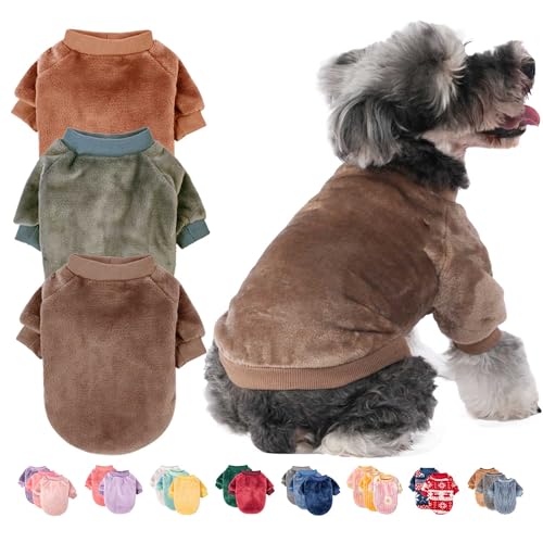 Image of FabriCastle Dog Sweaters, 3-Pack Dog Clothes for Small Dogs Male & Cats, Ultra Soft and Warm Pet Coats XXS - XXL, Winter Pet Jackets, Doggy Apparel Costumes, Puppy Outfits (Camel,Khaki,Olive, X-Large)
