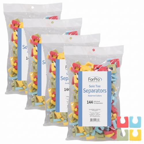 ForPro Sole Toe Separators, Assorted Colors, Individual Pedicure Toe Separators, 1” W x 1” L, 144-Count (Pack of 4)