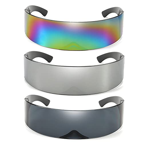Dollger Futuristic Sunglasses Space Cyclops Wrap Around Glasses Rimless Translucent Mirrored Lens