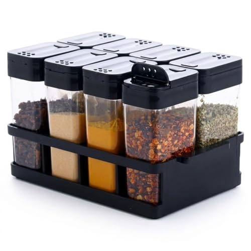 STACKLY Airtight Spice Jar Set with Rack, 8 pcs, Black - Image 2