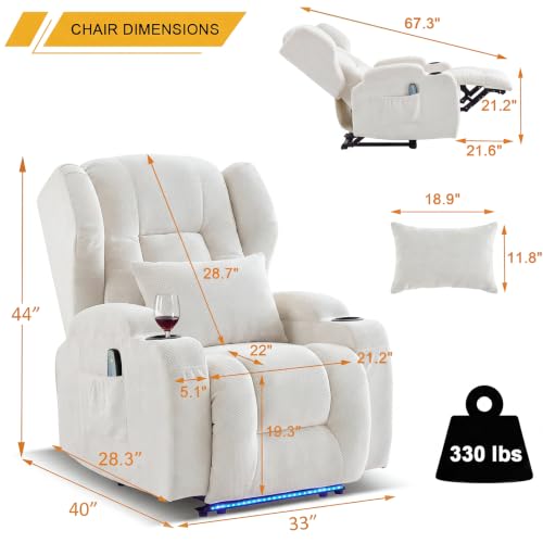 Image of Wall Hugger Power Recliner Chair Set of 3, Overstuffed Home Theater Seating w /Heat Massage Electric Movie Gaming Sofa Reclining Sleeper Chair with LED Light /Lumbar Pillow /Cup Holders