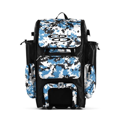 Boombah Rolling Superpack Hybrid Digital Camo Bat Pack Black/Columbia - Wheeled & Backpack Version