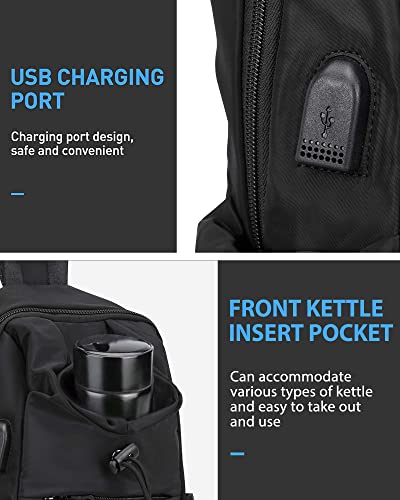 Seafew Black Sling Crossbody Bag For Men Women, Tactical Backpack Shoulder Daypack Mini Anti-Theft Motorcycle Chest Bags thumb #6