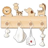 Cuatro ganchos de madera extraíbles, 7 cm de largo Cuatro ganchos de perchero resistentes y desmontables de madera ofrecen espacio para colgar chaquetas, mochilas o gorros — ideal como `garderobe kinder`.