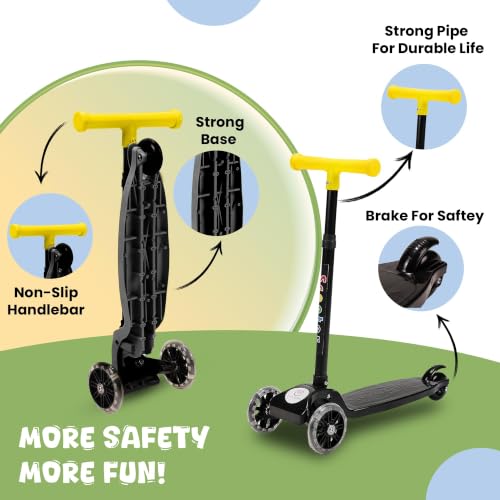 Image of Tinyberg | Scooter for Kids 3+ Years | 3-Wheels Scooter with LED Flashing Wheels | Adjustable Height, Foldable & Lightweight, Foot Brake, Kick Scooter for 50kg Capacity