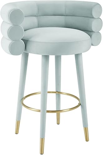 TOV Furniture Betty - Taburete de bar de terciopelo y madera contrachapada de 30.3 pulgadas de alto, color verde y dorado disponible en Yaxa Peru