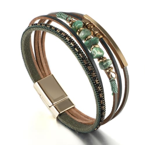 Image of Fesciory Leather Wrap Bracelets for Women, Boho Leopard Multi-Layer Crystal Beads Cuff Bracelet Jewelry