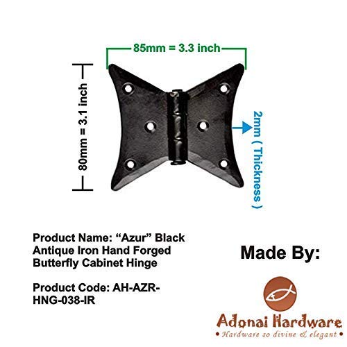 Adonai Hardware "Azur" Heavy Duty Antique Hand Forged Iron Vintage Cabinet Butterfly Hinges (2 Pack, Matte Black) For Barn Doors, Cupboards, Wooden Jewelry Box, Furniture, Treasure Chest And Trunks #TOP6
