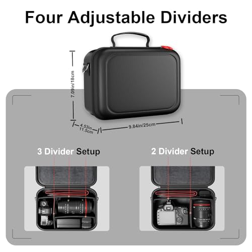 ProCase Hard Shell Camera Case for Canon Rebel T7/EOS R100/R50/DSLR/SLR/Nikon/Sony/Mirrorless Cameras, Soft Padded Digital Camera Travel Bag with 1 Shoulder Strap and 3 Adjustable Dividers -Black