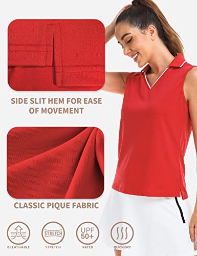 Hiverlay Women's Sleeveless Polo Golf Shirts Quick Dry Upf 50+ V-Neck With Collar Lightweight Tennis Workout Tank Tops Red S #TOP5