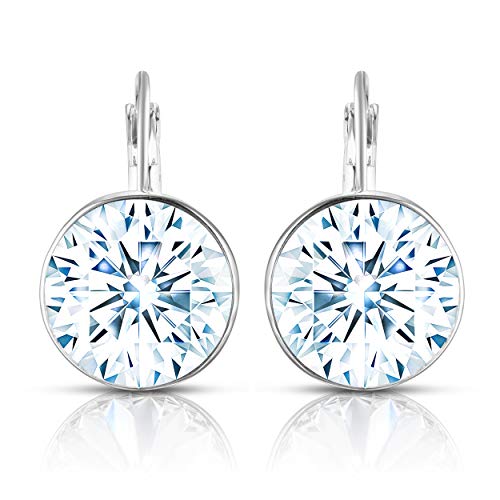 Unique Royal Jewelry Swarovski Crystal Bella French Wire Clip Pierced Post Drop Designer Earrings. (White)