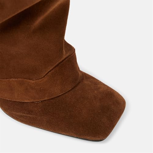 Goolita Fold Over Boots For Women, Square Toe Stiletto Heel Slouchy Knee High Boots Leather Comfortable Slip On Tall Boots4