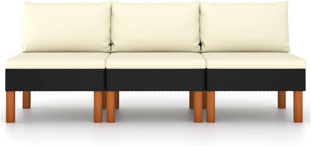 Outdoor Sectional Sofa Middle Piece Black PE Rattan with Removable Cushion Covers, Modern Patio Furniture for Balcony Sunroom Garden Lounge Relaxing