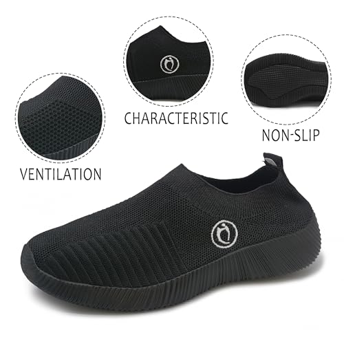 Black Sneakers for Women Walking Slip On Shoes Women Light Comfortable Tennis Workout Sneakers Casual Mesh Womens Tennis Shoes2