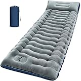 FUN PAC Camping Sleeping Pad, 9.2R-Value Ultralight Camping Mat with Pillow Built-in Foot Pump Inflatable Sleeping Pads Compact for Camping Backpacking Hiking Traveling-Lined Version Grey