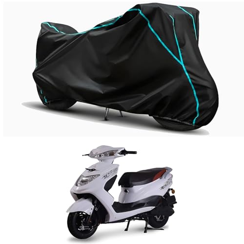 Image of Waterproof Bike Body Cover Compatible for | Ampere Zeal EX | Taffeta Fabric, Sky Piping Design, Bottom Elastic Fit | Dustproof, Sun UV & Rain Protection for All Weather.