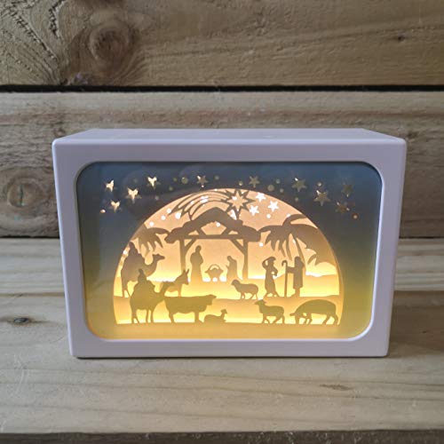Premier Decorations LIGHT UP 16cm x 11cm PAPER DIORAMA Christmas NATIVITY SCENE with 4 LED Lights