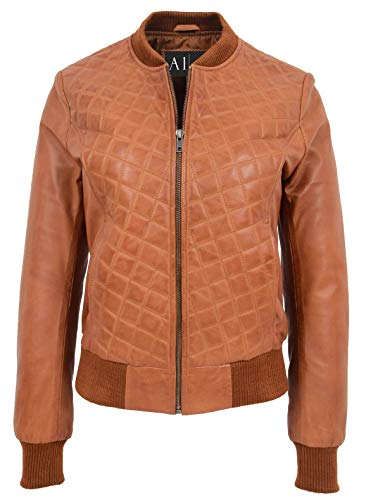 Blouson bomber en cuir véritable matelassé beige d'une finition haut de gamme