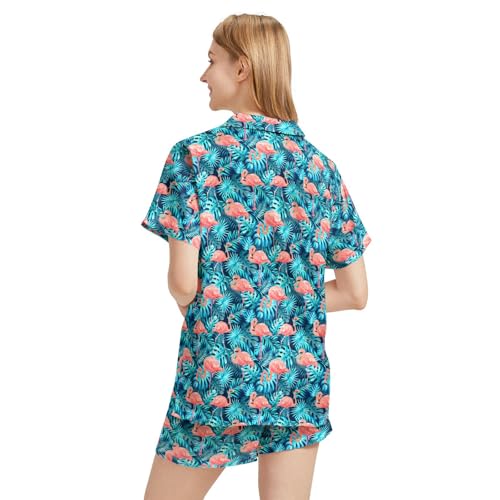 Image of Funny Satin Pajamas Set for Women Button Down Sleepwear Print Pjs Set 2 Piece Short Sleeve Loungewear Gift for Women