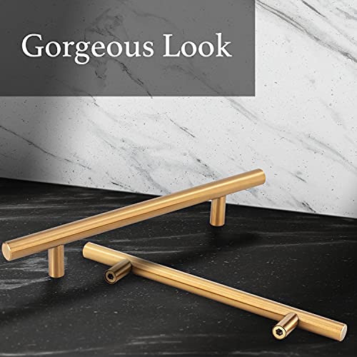 VUDECO 5" Gold Drawer Pulls 10pc Gold Cabinet Pulls Gold Handles for Cabinets Gold Cabinet Handles 5 inch Hole Center Brushed Gold Cabinet Pulls Brass Cabinet Pulls Gold Cabinet Hardware Kitchen Knobs - Image 4