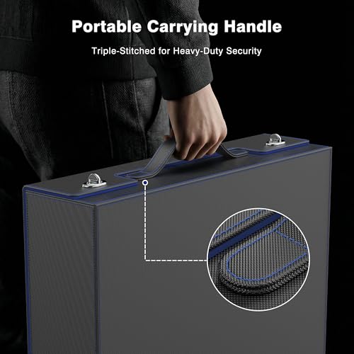 Image of Kabinka MTG Card Storage Box with Handle & Mechanical Latch,5-Row 3900+ Commander Trading Card Case with Sealed Display Window,Top Loaders Organizer Deck Box for MTG /TCG /PTCG /Sports Cards (Black Blue)
