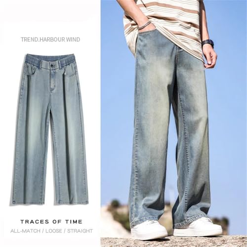 Men Vintage Lyocell Thin Baggy Jeans Stretch Straight Denim Pants Korean Streetwear Trousers2