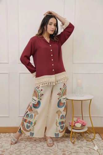 Image of Co Ord Set for Women Stylish Card Set Dress for Women Trendy Top with Plazo Pant Ladies Coord Outfit Modern Wear for Travel Office Casual Look Premium Two Piece Clothing Style