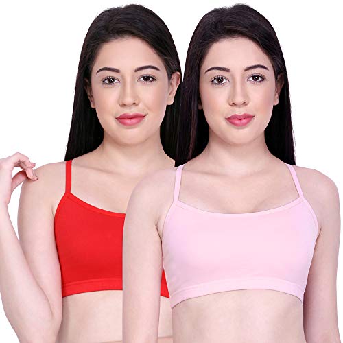 Image of INKURV Slip On Beginner's Bra for Girls & Teenagers, Non Padded Sports Bra| Adjustable Straps with No Hooks| Double Layered Fabric, Non-Wired Seamless Bralette for Gym-Combo of 2