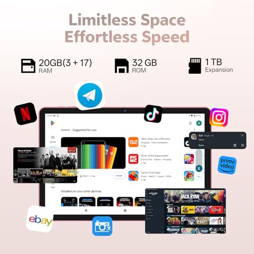 Image of Tablet 10 Inch, Android 16 Tablet with Keyboard, 20GB RAM + 32GB, Pink