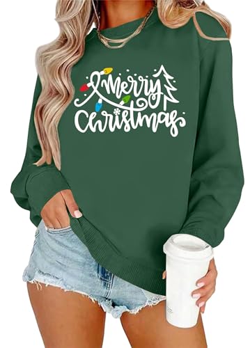 Image of VVNTY Christmas Sweatshirt for Women Merry Christmas Jumpers Ugly Festive Xmas Pullover Tops (Green2,L)
