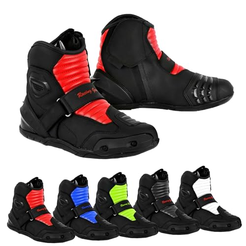Hive Moto Motorbike Boots Waterproof Motorcycle Boots Mens Leather All Season Motorcycle Racing Shoes (Red, 14, US Footwear Size System, Adult, Men, Numeric, Medium, 14)