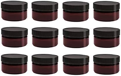 ljdeals 2oz Amber PET Plastic Jars with Lids, Low Profile, Heavy Wall, Refillable Empty Round Containers, Pack of 12, BPA Free, Made in USA