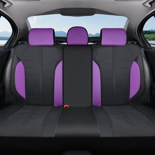 Image of Coverado Air Mesh Seat Cover, Car Seat Cover Rear Seats, 3D Breathable Seat Protectors Sports Carbon Fiber Design Airbag Compatible Comfort Universal for Most Cars, Van,Trucks, SUV, Black&Purple