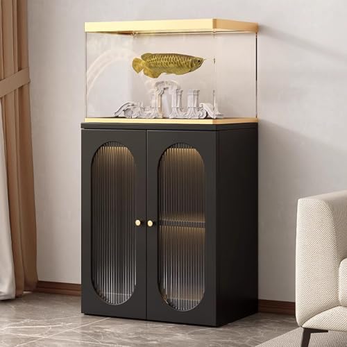 Mueble para Acuario con Puertas, Soporte para Pecera con Orificio para Cables, Panel Reforzado, Asa de Aleación, Estante para Terrario para Salón(Black,80x40x75cm)