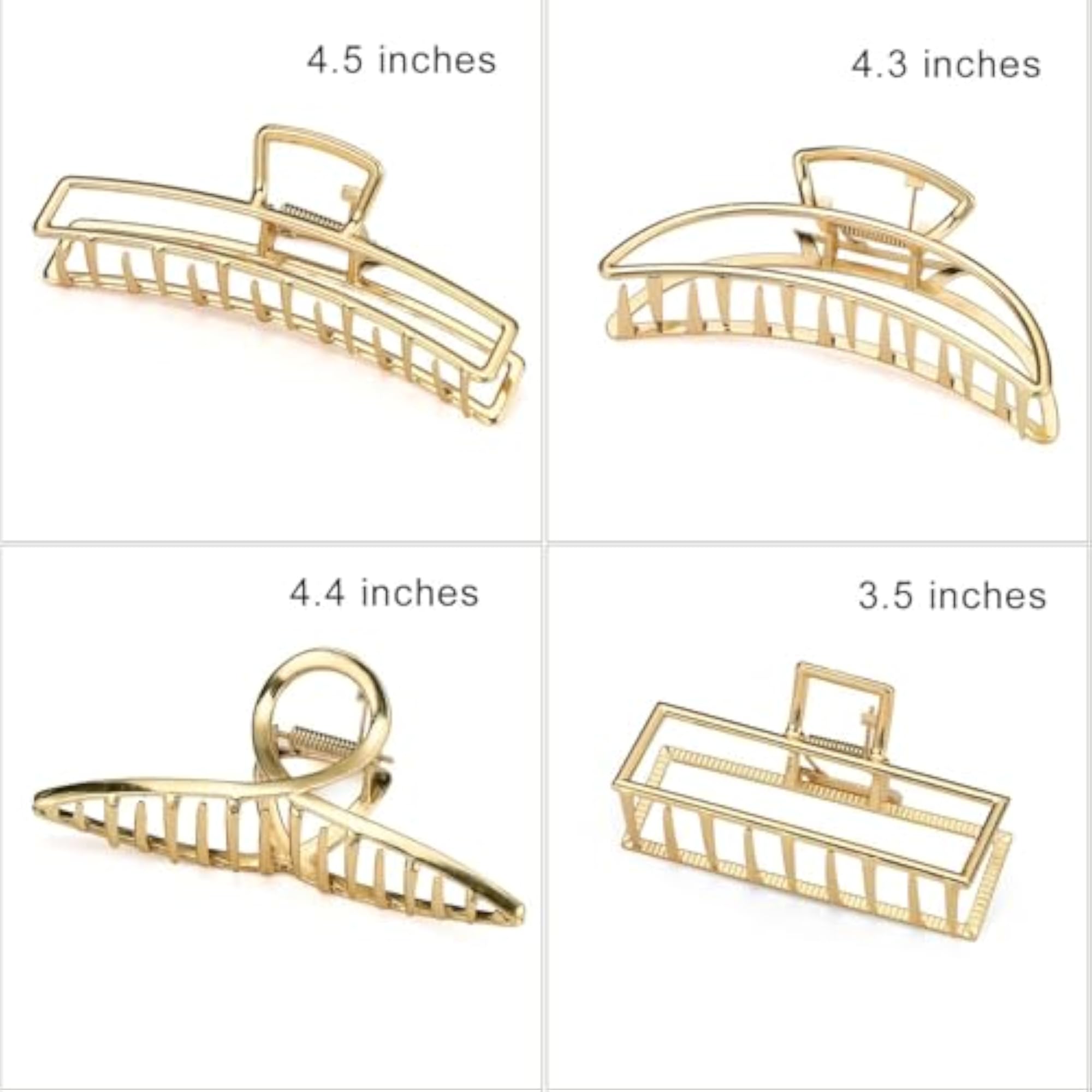 Golden Metal Hair Claw Clips, Pack of 4