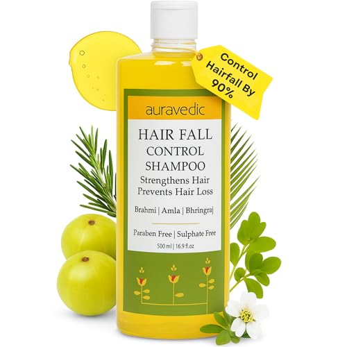 Auravedic Anti Hair Fall Shampoo For Women Men 500 Ml Best Shampoo For Hair Fall Control with Amla Brahmi Mahabhringraj Oil For Hair Growth Natural Sulphate & Paraben Free