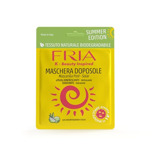 Fria K-Beauty Maschera Viso Doposole con Baobab e Cocco, Azione Idratante e Rinfrescante sulla Pelle, Dermatologicamente Testata, Confezione da 1 Maschera