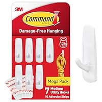 Command Utility Hooks, Medium, Value Pack of 7 Hooks in White and 10 Adhesive Strips for Indoor and Other Items up to 1.3kg - No Nails, No Holes, No Drilling, (Packaging may vary)