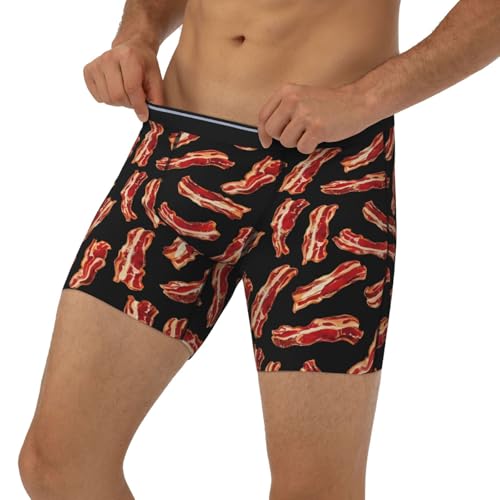 Mens Underwear, Bacon Pattern Print Boxers for Men, Soft Moisture-Wicking Breathable Boxer Briefs