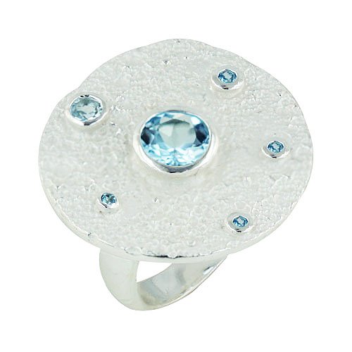 Sterling Silver 5 Little Blue Topaz Surrounding a Big Blue Topaz Ring Size 8