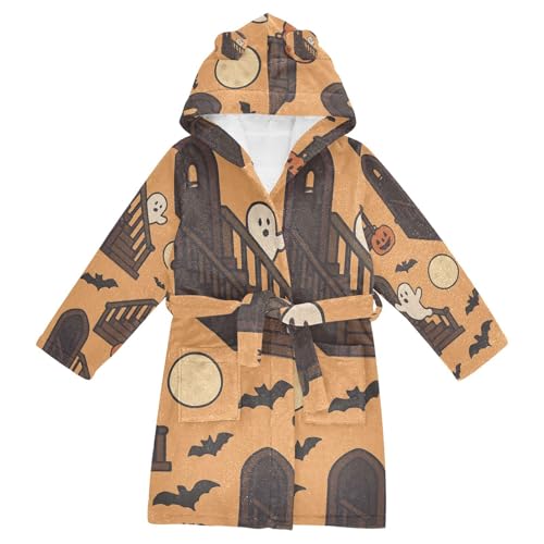 Kids Bath Robes Girls Spooky Staircase Halloween Pattern Hooded Robes