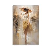 AYAROS Umbrella Women Printed Canvas Posters Retro Yellow White Dress Wall Decor Suitable for Living Rooms Bedroom