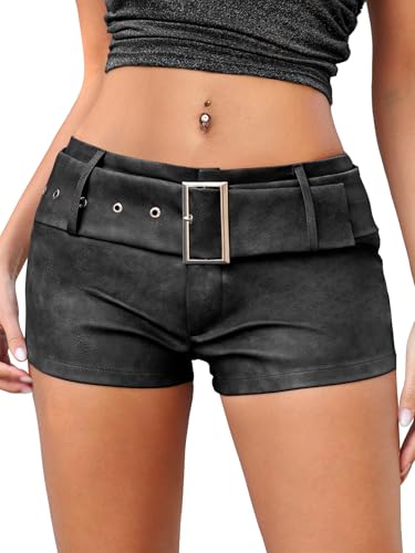 ELLEVEN Faux Leather Shorts for Women Low Rise Booty Shorts Stretchy Micro Fitted Hot Sexy Short Pants Concert Club Y2k Outfits Black Small