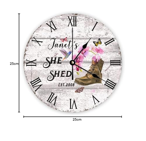 Horloge murale personnalisée She Shed fleurie 38 cm, pendule décorative à piles pour cuisine - 6