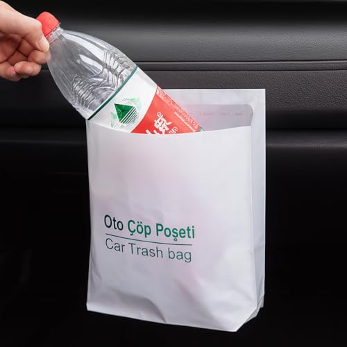 Kyrotech Kendinden Yapışkanlı Tek Kullanımlık Oto Çöp Poşeti, 20’li Paket, Sızdırmaz ve Dayanıklı Araç İçi Torba, Seyahat İçin Hijyenik Kullan At, 23x18.5 cm Araba Aksesuarı