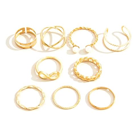 Sxett 9x Bohemian Finger Ring Adjustable Band Ring Pearl Open Ring Silver Stackable Ring for Party Dress Accessory Birthday Cover