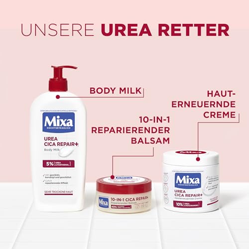 Mixa Urea Balsam, mit 40% Glycerin, Urea und Allatoin, reparierend, feuchtigkeitsspendend, für sehr trockene, rissige Haut an Ellenbogen, Knie, Füßen & Händen, 10 in 1 Urea Cica Repair+ , 150ml